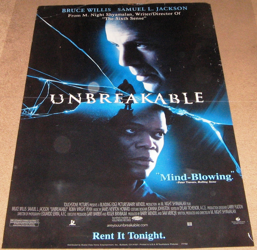 Unbreakable Movie Poster 27x40 Used Bruce Willis, Leslie Stefanson, Mi ...